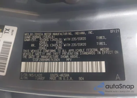 2021 Toyota Highlander Platinum из США, поврежденный, VIN 5TDFZRBH8MS143904